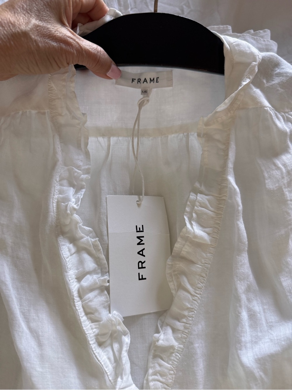 New - Frame Denim white Ruffle-Trim Tie-Waist Mini Dress with removable slip - Picture 7 of 9